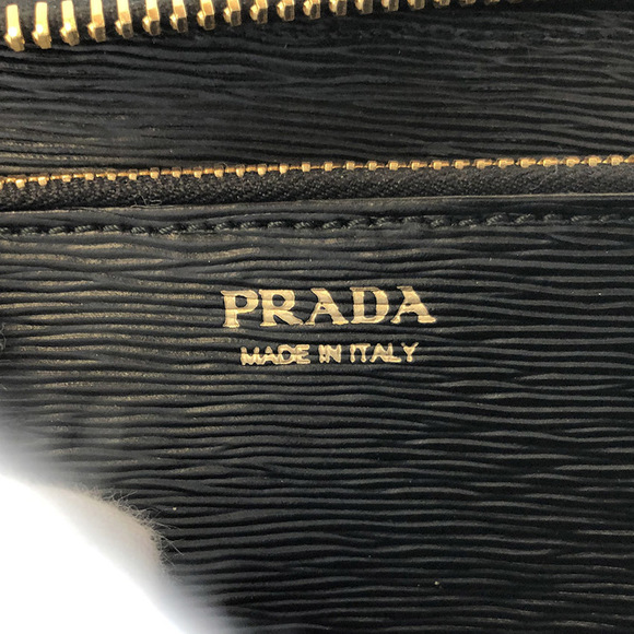 Prada Nylon Leather Long Wallet Round Zip Black Testo Vitello Around - Picture 3 of 6